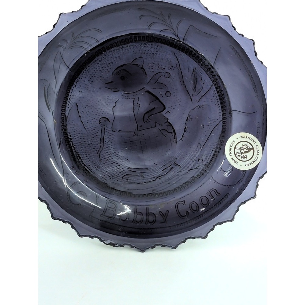 Thornton Burgess Animal Bobby Coon Purple Pairpoint Glass Cup Plate Made in USA